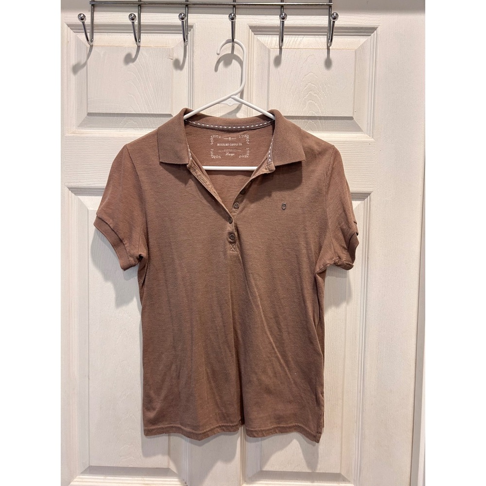 VTG Mossimo Supply Co Womens Brown Short Sleeve Polo Shirt Owl Logo Sz Large y2k